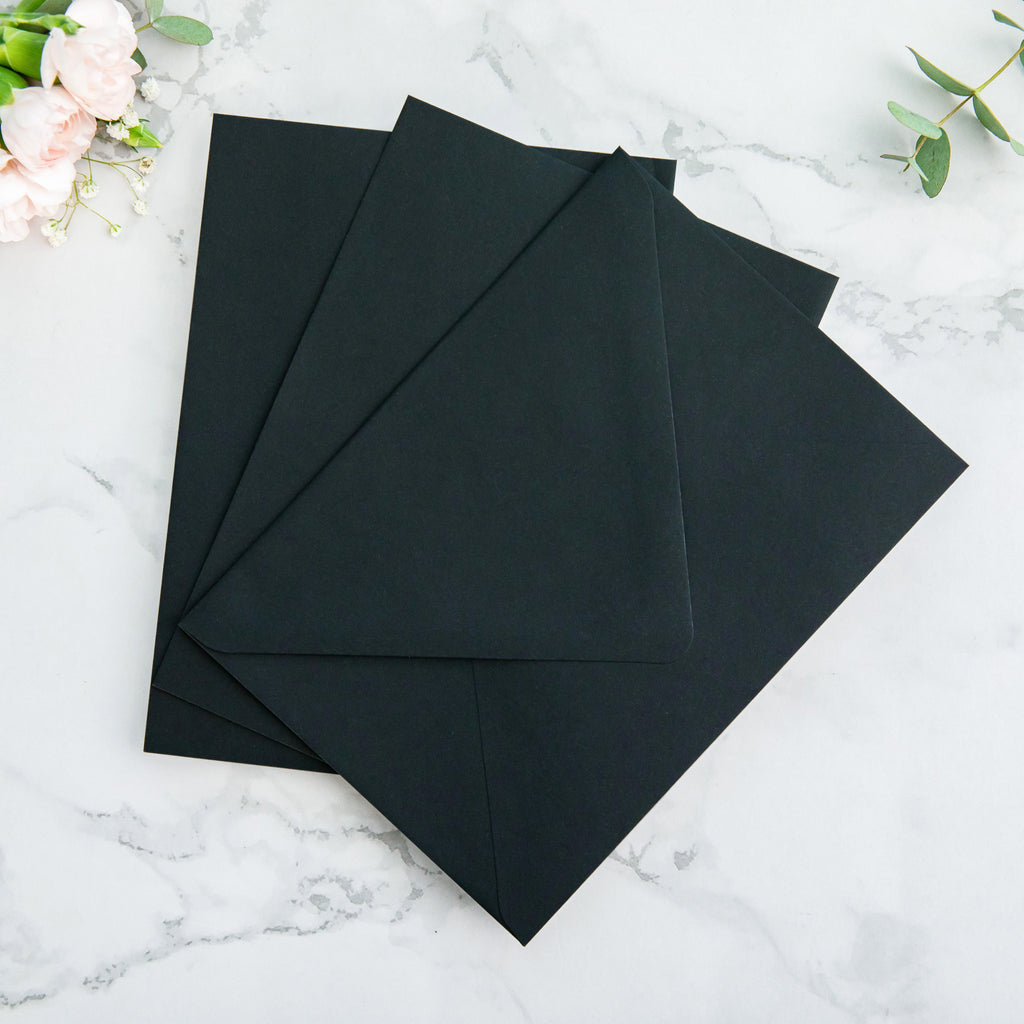 PONATIA 50 Pieces Black Liner Euro Flap Envelopes for  Wedding Invitation Card