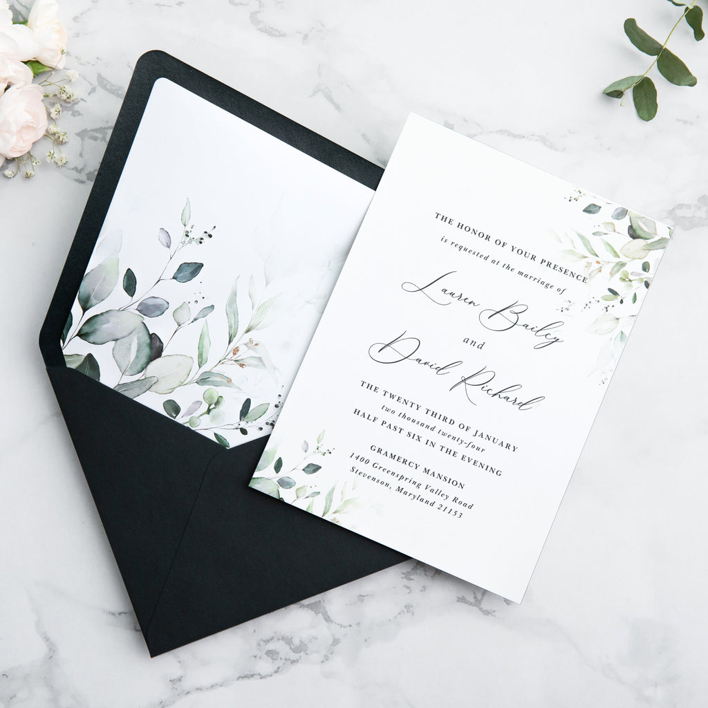 PONATIA 50 Pieces Black Liner Euro Flap Envelopes for  Wedding Invitation Card