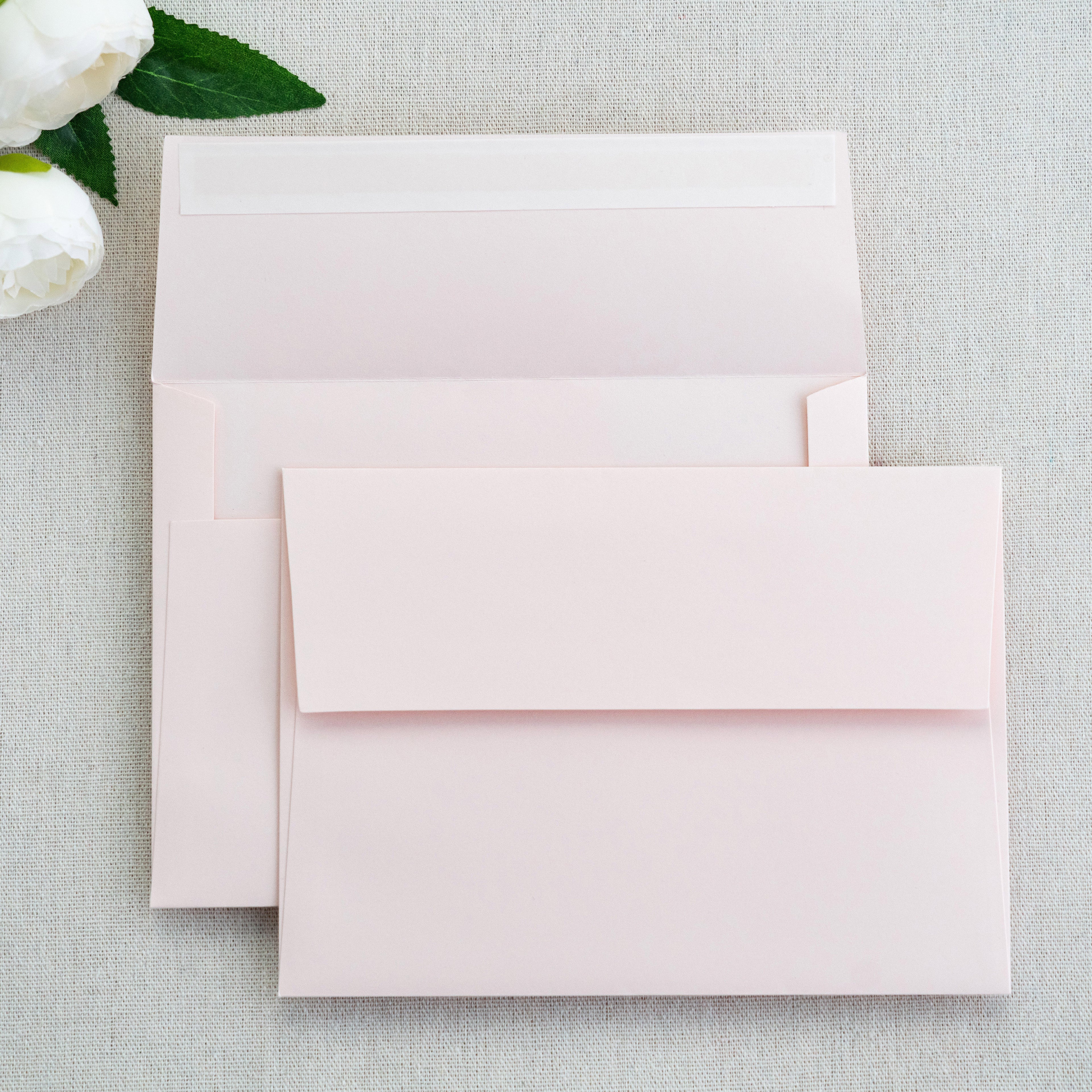 PONATIA 50 Pieces 5x7 Blush Pink Envelopes, A7 Envelopes Self Seal for Weddings, Invitation Cards