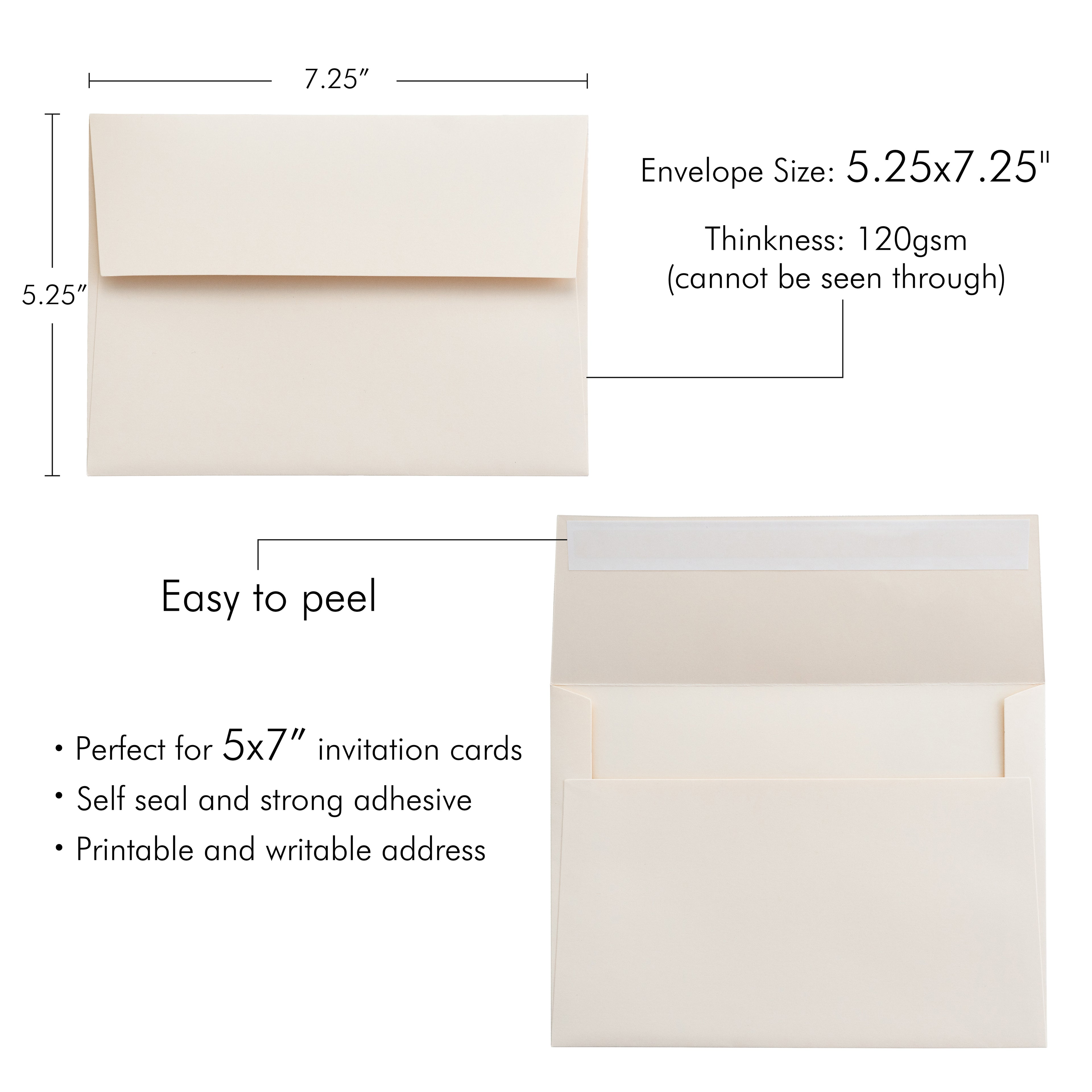 PONATIA 50 Pieces 5x7 Cream Envelopes, A7 Envelopes Self Seal for Weddings, Invitation Cards