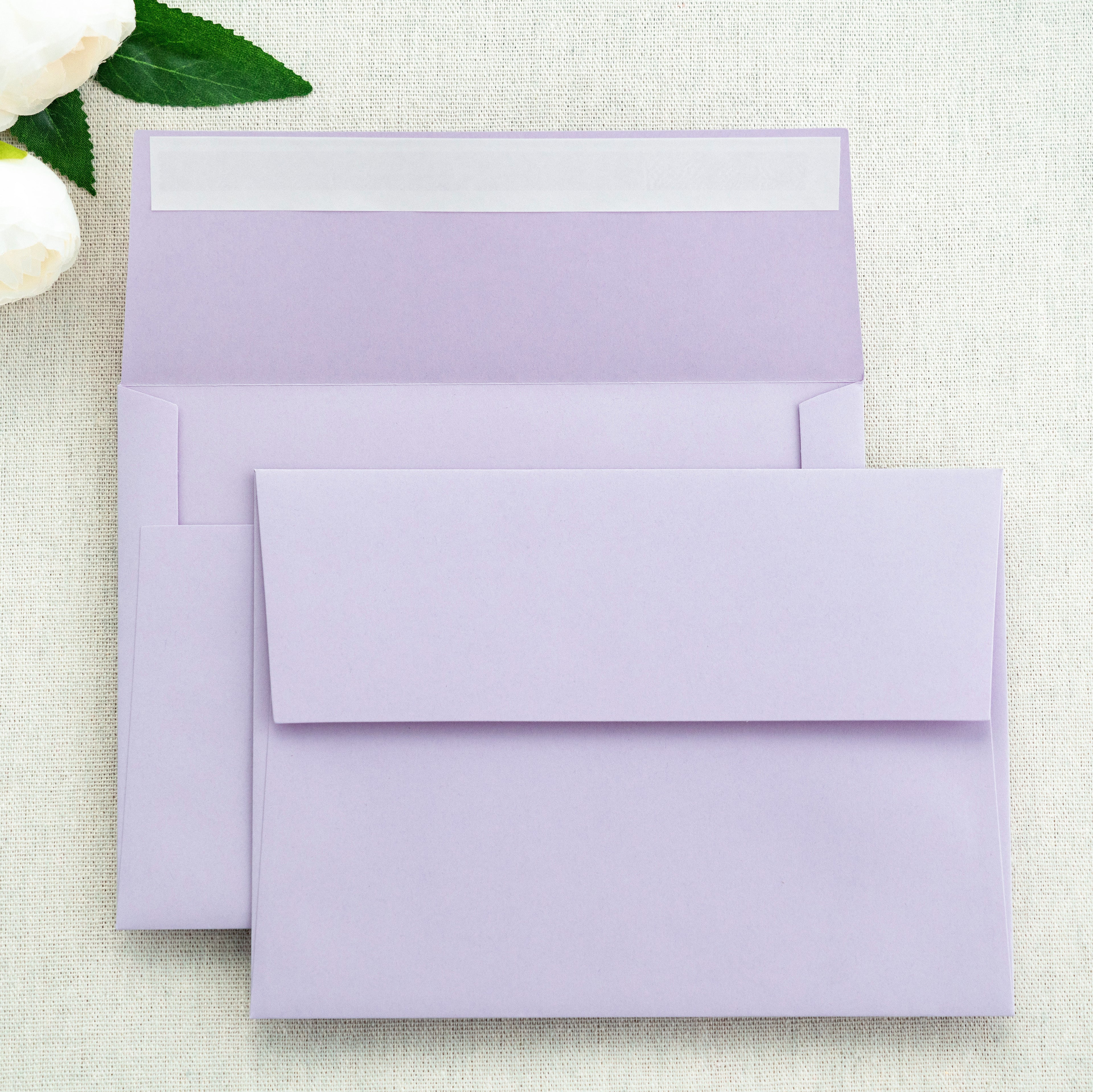 PONATIA 50 Pieces 5x7 Lilac Envelopes, A7 Envelopes Self Seal for Weddings, Invitation Cards