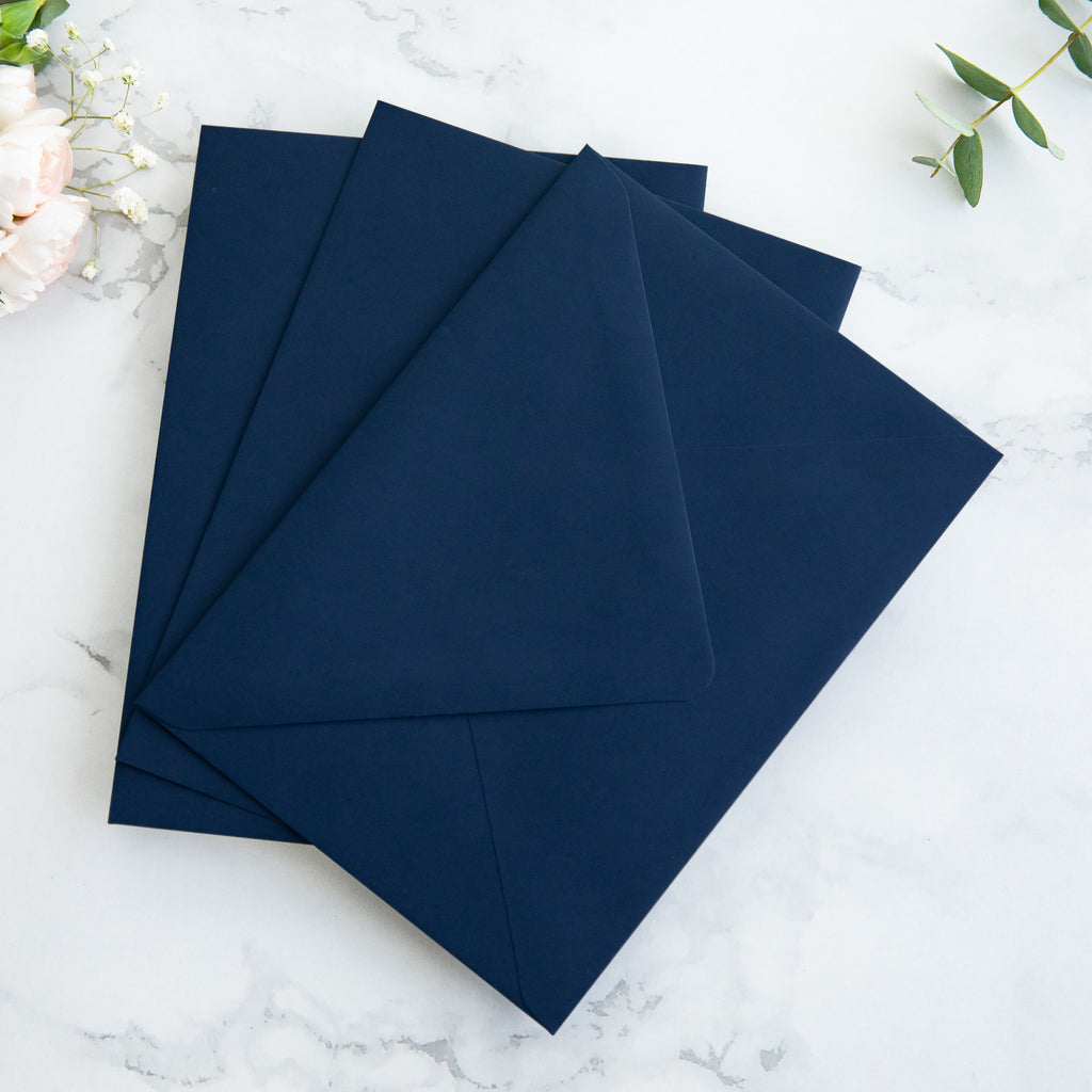 PONATIA 50 Pieces Navy Blue Floral Liner Euro Flap Envelopes for  Wedding Invitation Card