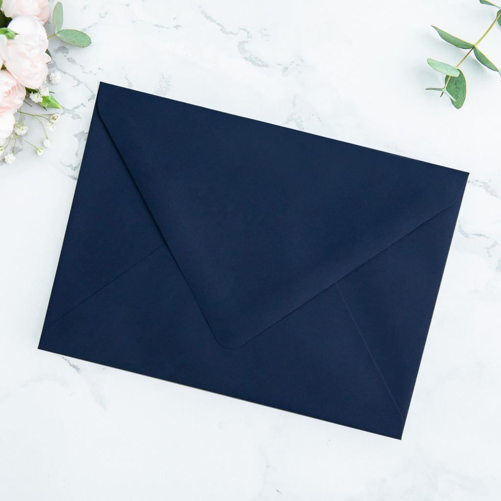 PONATIA 50 Pieces Navy Blue Floral Liner Euro Flap Envelopes for  Wedding Invitation Card