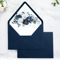PONATIA 50 Pieces Navy Blue Floral Liner Euro Flap Envelopes for  Wedding Invitation Card