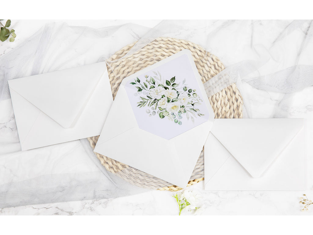 PONATIA 50 Pieces Ivory & White flower Liner Euro Flap Envelopes for  Wedding Invitation Card