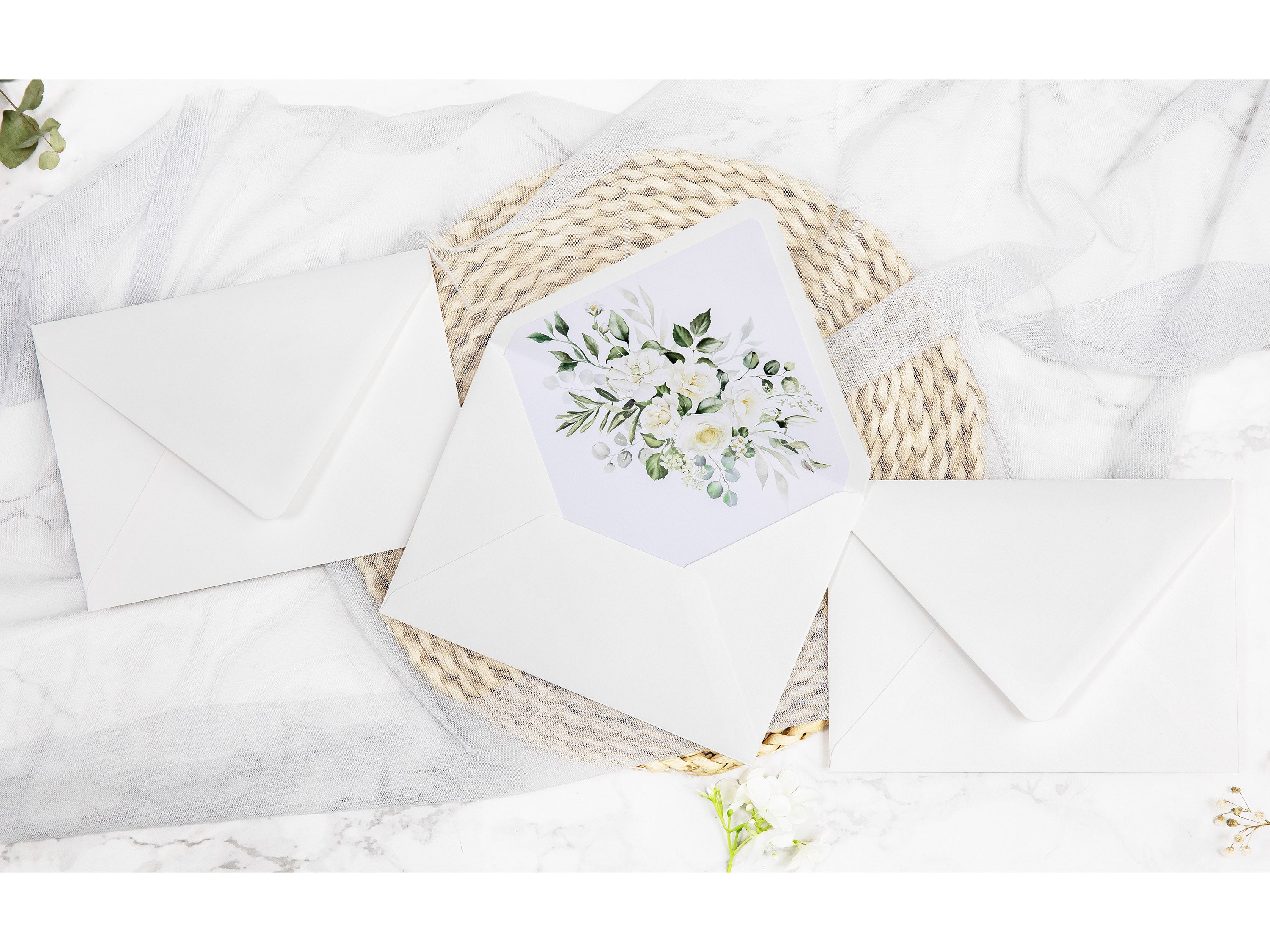 PONATIA 50 Pieces Ivory & White flower Liner Euro Flap Envelopes for  Wedding Invitation Card