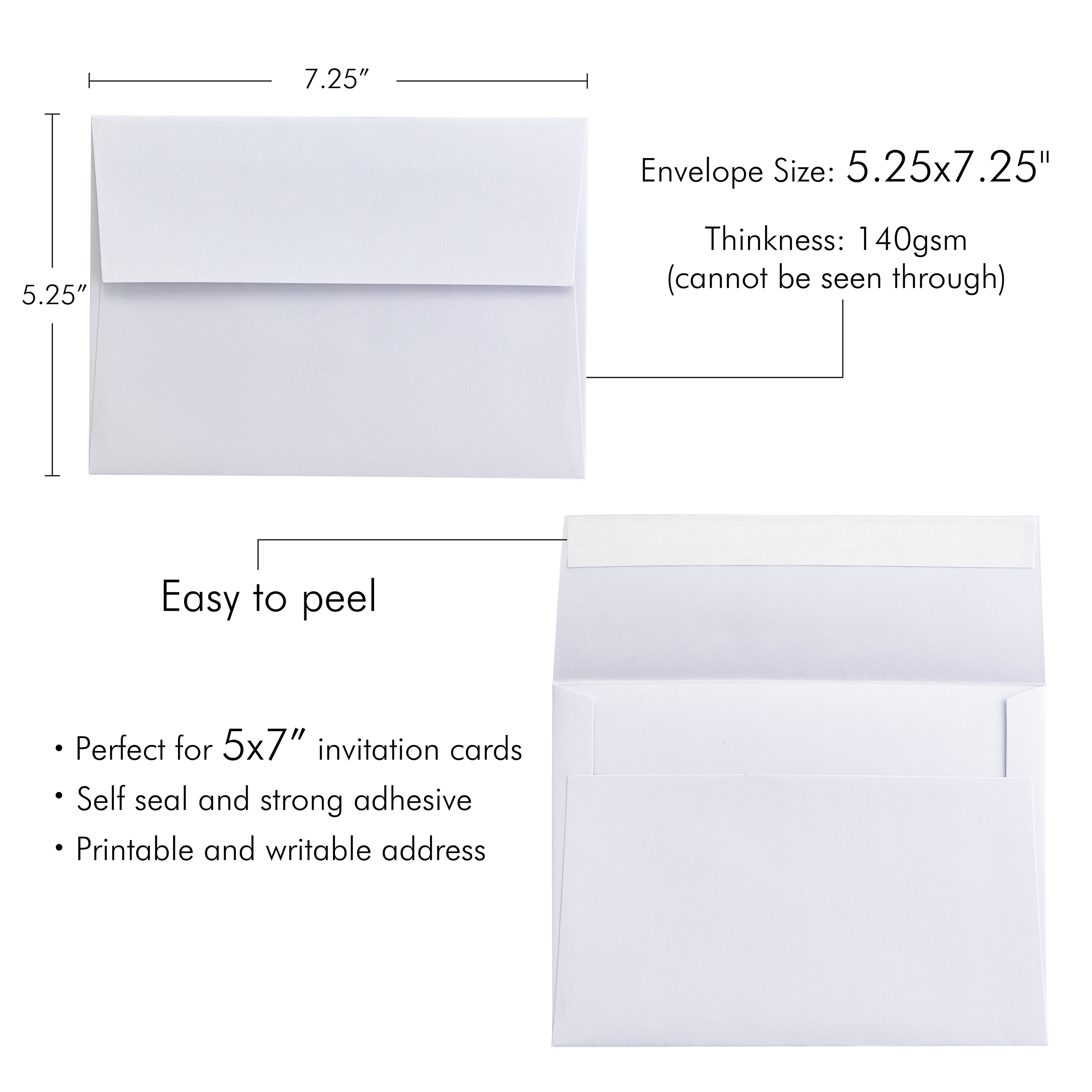 PONATIA 50 Pieces 5x7 White Envelopes, A7 Envelopes Self Seal for Weddings, Invitation Cards