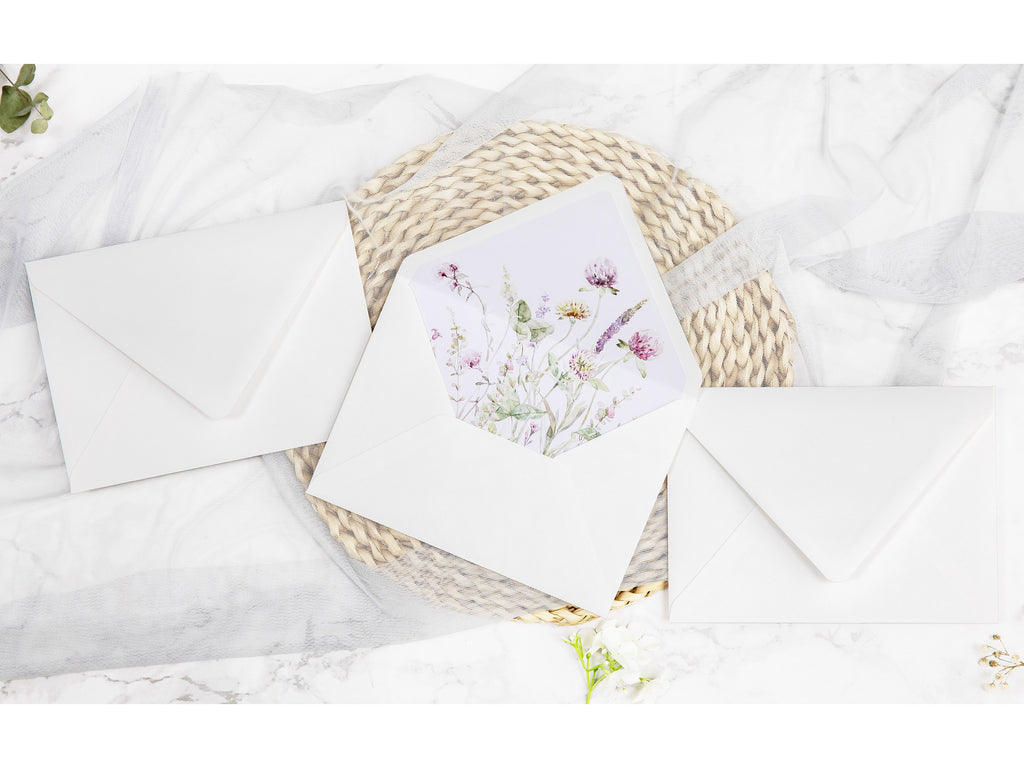 PONATIA 50 Pieces Ivory & Wild Flower Liner Euro Flap Envelopes for  Wedding Invitation Card